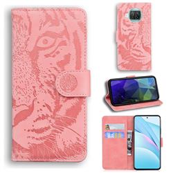 Intricate Embossing Tiger Face Leather Wallet Case for Xiaomi Mi 10T Lite 5G - Pink