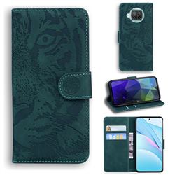 Intricate Embossing Tiger Face Leather Wallet Case for Xiaomi Mi 10T Lite 5G - Green