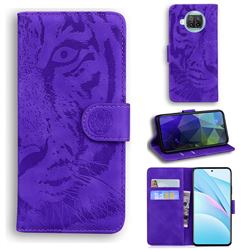 Intricate Embossing Tiger Face Leather Wallet Case for Xiaomi Mi 10T Lite 5G - Purple