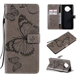 Embossing 3D Butterfly Leather Wallet Case for Xiaomi Mi 10T Lite 5G - Gray