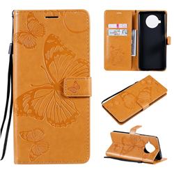 Embossing 3D Butterfly Leather Wallet Case for Xiaomi Mi 10T Lite 5G - Yellow