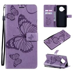 Embossing 3D Butterfly Leather Wallet Case for Xiaomi Mi 10T Lite 5G - Purple