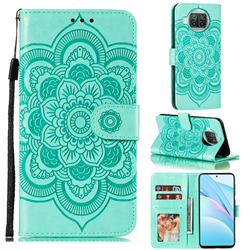 Intricate Embossing Datura Solar Leather Wallet Case for Xiaomi Mi 10T Lite 5G - Green