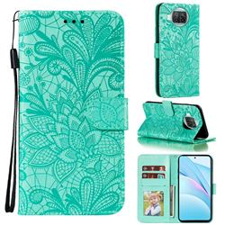 Intricate Embossing Lace Jasmine Flower Leather Wallet Case for Xiaomi Mi 10T Lite 5G - Green