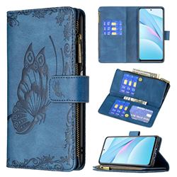 Binfen Color Imprint Vivid Butterfly Buckle Zipper Multi-function Leather Phone Wallet for Xiaomi Mi 10T Lite 5G - Blue