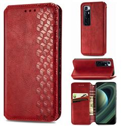 Ultra Slim Fashion Business Card Magnetic Automatic Suction Leather Flip Cover for Xiaomi Mi 10 Ultra - Red