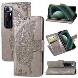 Embossing Mandala Flower Butterfly Leather Wallet Case for Xiaomi Mi 10 Ultra - Gray