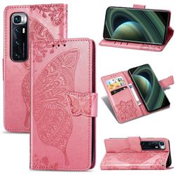 Embossing Mandala Flower Butterfly Leather Wallet Case for Xiaomi Mi 10 Ultra - Pink