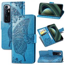 Embossing Mandala Flower Butterfly Leather Wallet Case for Xiaomi Mi 10 Ultra - Blue