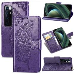 Embossing Mandala Flower Butterfly Leather Wallet Case for Xiaomi Mi 10 Ultra - Dark Purple
