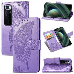 Embossing Mandala Flower Butterfly Leather Wallet Case for Xiaomi Mi 10 Ultra - Light Purple