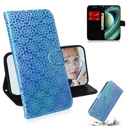Laser Circle Shining Leather Wallet Phone Case for Xiaomi Mi 10 Ultra - Blue