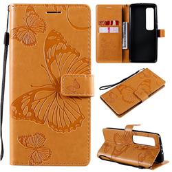 Embossing 3D Butterfly Leather Wallet Case for Xiaomi Mi 10 Ultra - Yellow