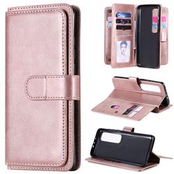 Multi-function Ten Card Slots and Photo Frame PU Leather Wallet Phone Case Cover for Xiaomi Mi 10 Ultra - Rose Gold