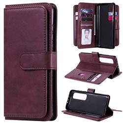 Multi-function Ten Card Slots and Photo Frame PU Leather Wallet Phone Case Cover for Xiaomi Mi 10 Ultra - Claret