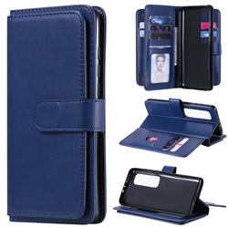 Multi-function Ten Card Slots and Photo Frame PU Leather Wallet Phone Case Cover for Xiaomi Mi 10 Ultra - Dark Blue
