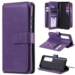 Multi-function Ten Card Slots and Photo Frame PU Leather Wallet Phone Case Cover for Xiaomi Mi 10 Ultra - Violet