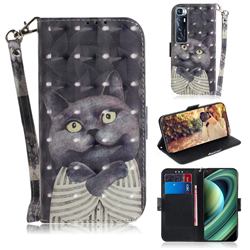 Cat Embrace 3D Painted Leather Wallet Phone Case for Xiaomi Mi 10 Ultra