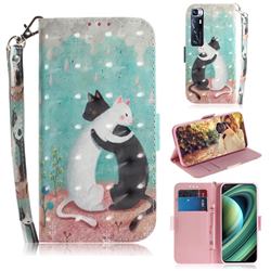 Black and White Cat 3D Painted Leather Wallet Phone Case for Xiaomi Mi 10 Ultra