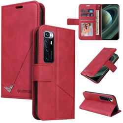 GQ.UTROBE Right Angle Silver Pendant Leather Wallet Phone Case for Xiaomi Mi 10 Ultra - Red