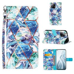 Green and Blue Stitching Color Marble Leather Wallet Case for Xiaomi Mi 11