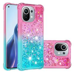 Rainbow Gradient Liquid Glitter Quicksand Sequins Phone Case for Xiaomi Mi 11 - Pink Blue
