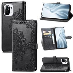 Embossing Imprint Mandala Flower Leather Wallet Case for Xiaomi Mi 11 - Black