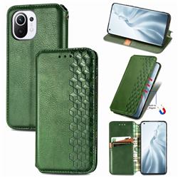 Ultra Slim Fashion Business Card Magnetic Automatic Suction Leather Flip Cover for Xiaomi Mi 11 - Green