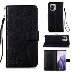 Embossing Dream Catcher Mandala Flower Leather Wallet Case for Xiaomi Mi 11 - Black