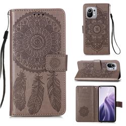Embossing Dream Catcher Mandala Flower Leather Wallet Case for Xiaomi Mi 11 - Gray