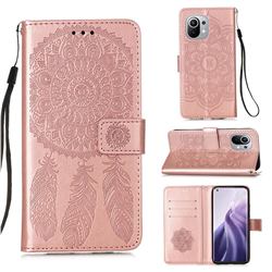 Embossing Dream Catcher Mandala Flower Leather Wallet Case for Xiaomi Mi 11 - Rose Gold
