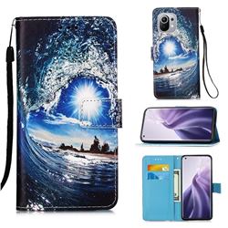 Waves and Sun Matte Leather Wallet Phone Case for Xiaomi Mi 11