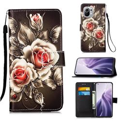 Black Rose Matte Leather Wallet Phone Case for Xiaomi Mi 11