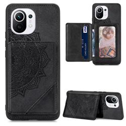 Mandala Flower Cloth Multifunction Stand Card Leather Phone Case for Xiaomi Mi 11 - Black