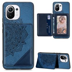 Mandala Flower Cloth Multifunction Stand Card Leather Phone Case for Xiaomi Mi 11 - Blue