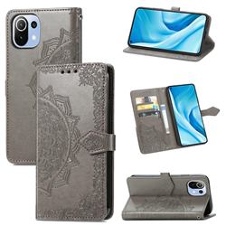 Embossing Imprint Mandala Flower Leather Wallet Case for Xiaomi Mi 11 Lite - Gray