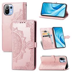 Embossing Imprint Mandala Flower Leather Wallet Case for Xiaomi Mi 11 Lite - Rose Gold