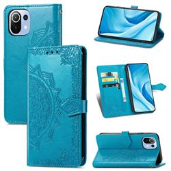 Embossing Imprint Mandala Flower Leather Wallet Case for Xiaomi Mi 11 Lite - Blue