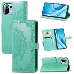 Embossing Imprint Mandala Flower Leather Wallet Case for Xiaomi Mi 11 Lite - Green