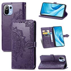 Embossing Imprint Mandala Flower Leather Wallet Case for Xiaomi Mi 11 Lite - Purple