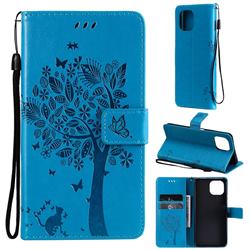 Embossing Butterfly Tree Leather Wallet Case for Xiaomi Mi 11 Lite - Blue