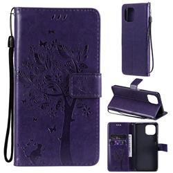 Embossing Butterfly Tree Leather Wallet Case for Xiaomi Mi 11 Lite - Purple