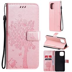 Embossing Butterfly Tree Leather Wallet Case for Xiaomi Mi 11 Lite - Rose Pink