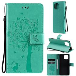Embossing Butterfly Tree Leather Wallet Case for Xiaomi Mi 11 Lite - Cyan