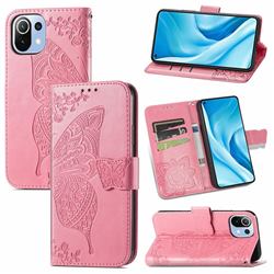 Embossing Mandala Flower Butterfly Leather Wallet Case for Xiaomi Mi 11 Lite - Pink
