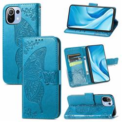 Embossing Mandala Flower Butterfly Leather Wallet Case for Xiaomi Mi 11 Lite - Blue