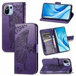 Embossing Mandala Flower Butterfly Leather Wallet Case for Xiaomi Mi 11 Lite - Dark Purple