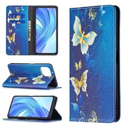 Gold Butterfly Slim Magnetic Attraction Wallet Flip Cover for Xiaomi Mi 11 Lite