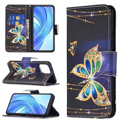 Golden Shining Butterfly Leather Wallet Case for Xiaomi Mi 11 Lite