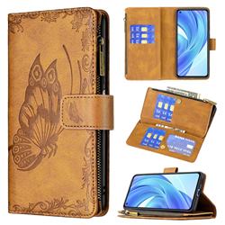 Binfen Color Imprint Vivid Butterfly Buckle Zipper Multi-function Leather Phone Wallet for Xiaomi Mi 11 Lite - Brown